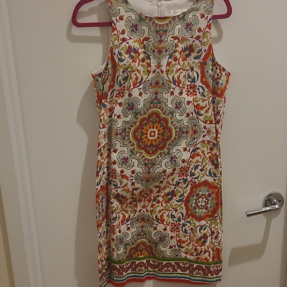 London Times Orange Green Sleeveless Sheath Dress